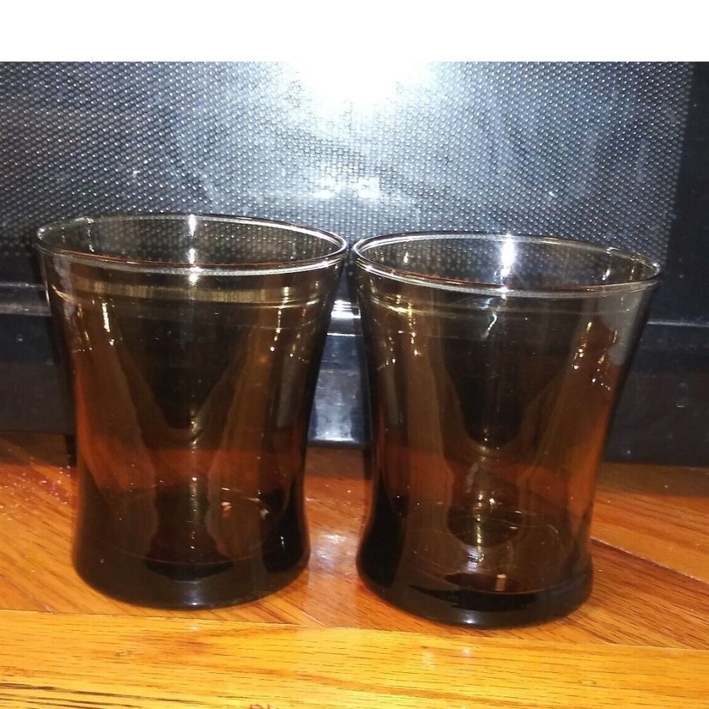 Vintage Mid Century Ombre Brown Flared 10 oz Lowball Rocks Drinking Glasses 2